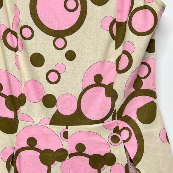 Lapis Dress Pink Green Polka Dot Fit and Flare Size Medium Linen Blend 50s style - Picture 14 of 14